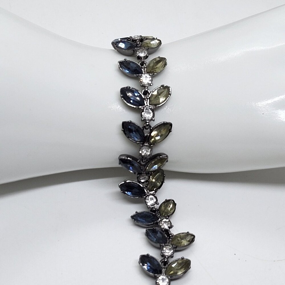 Loft rhinestone bracelet/ gun metal tone/ blue and‎ pale green stones